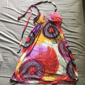 Medium-length multicolor summer halter dress